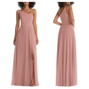 After Six Women's One-Shoulder Chiffon Gown with Thigh High Slit Desert Rose